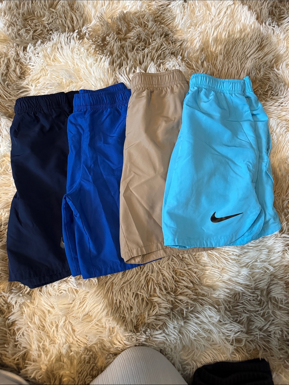 Nike Kids Dri-Fit 7 Small Athletic Shorts Pack — Navy, Royal Blue, Khaki, Aqua